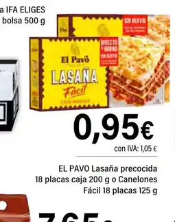 Cash Ifa EL PAVO Lasaña precocida 18 placas caja o Canelones Fácil 18 placas oferta