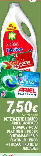 Cash Ifa Detergente líquido ariel básico 70 lavados, pods platinum + poder quitamanchas o platinum lenor + frescor abril 19 unidades oferta