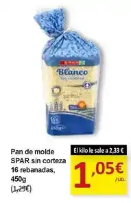 SPAR Spar - pan de molde sin corteza 16 rebanadas oferta
