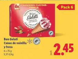 Lidl Bon gelati - conos de vainilla y fresa oferta