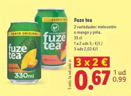 Lidl Fuze tea - 2 variedades: melocotón o mango y piña oferta
