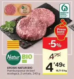 Caprabo Eroski natur - bio hamburguesa de bovi ecologica oferta