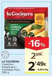 Caprabo La cocinera - canelons d'espinacs i formatge fresc oferta