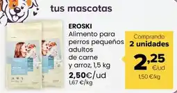 Autoservicios Familia Eroski - alimento para perros pequenos adultos de carne y arroz oferta