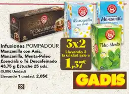 Gadis POMPADOUR Infusiones Manzanilla con Anís, Manzanilla, Menta-Poleo Esencials o Té Descafeinado oferta