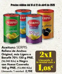 Gadis SERPIS Aceituna Rellena de Anchoa Original, más Ligera o Benefit 70% o Negra con Hueso Cacereña oferta