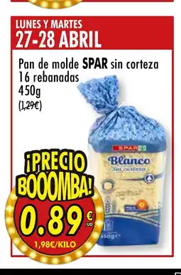 Spar Express SPAR Pan de molde sin corteza 16 rebanadas oferta