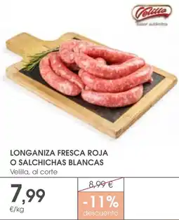 Supermercados Plaza VELILLA Longaniza fresca roja o salchichas blancas oferta