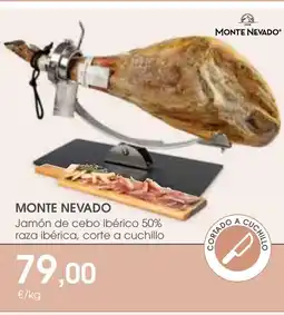 Supermercados Plaza MONTE NEVADO Jamón de cebo ibérico 50% raza ibérica, corte a cuchillo oferta