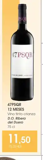 Supermercados Plaza 47PSQR 12 MESES Vino tinto crianza D.O. Ribera del Duero oferta