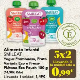 Gadis SMILEAT Alimentó Infantil Yogur Frambuesa, Fruta Variada Eco o Fresa- Plátano Eco Pouch oferta