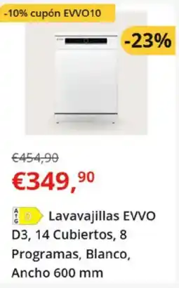 Worten Lavavajillas EVVO D3, 14 Cubiertos, 8 Programas, Blanco, Ancho 600 mm oferta