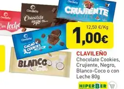 Hiperber CLAVILEÑO Chocolate Cookies, Crujiente, Negro, Blanco-Coco o con Leche oferta