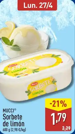 ALDI MUCCI Sorbete de limón oferta
