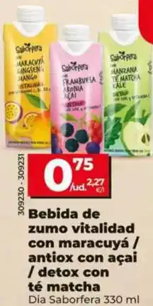 Dia Dia saborfera - bebida de zumo vitalidad con maracuya/antiox con açai/detox con té matcha oferta