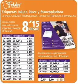 Folder FOLDER Etiquetas inkjet, láser y fotocopiadora oferta