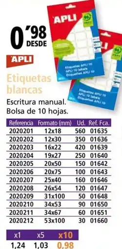 Folder APLI Etiquetas blancas oferta