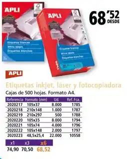 Folder APLI Etiquetas inkjet, láser y fotocopiadora oferta