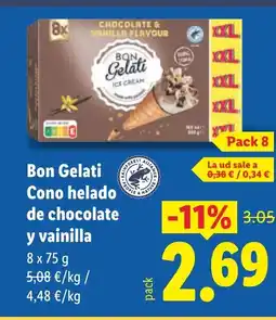 Lidl BON GELATI Cono helado de chocolate y vainilla oferta