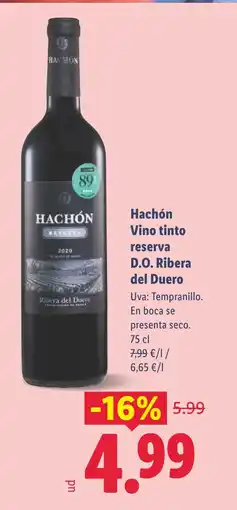 Lidl HACHÓN Vino tinto reserva D.O. Ribera del Duero oferta