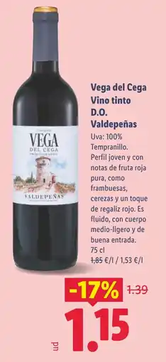 Lidl VEGA DEL CEGA Vino tinto D.O. Valdepeñas oferta