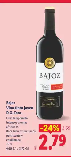 Lidl BAJOZ Vino tinto joven D.O. Toro oferta