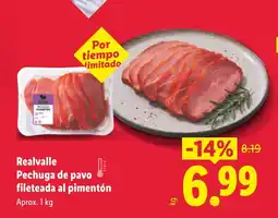 Lidl REALVALLE Pechuga de pavo fileteada al pimentón oferta