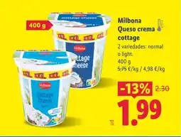 Lidl MILBONA Queso crema cottage oferta