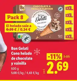 Lidl BON GELATI Cono helado de chocolate y vainilla oferta