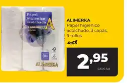 Alimerka ALIMERKA Papel higiénico acolchado, 3 capas, 9 rollos oferta