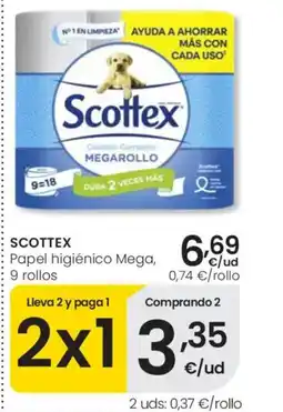 Eroski SCOTTEX Papel higiénico Mega, rollos oferta
