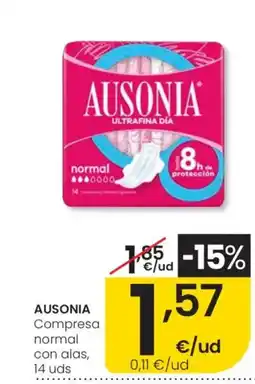 Eroski AUSONIA Compresa normal con alas, 14 uds oferta