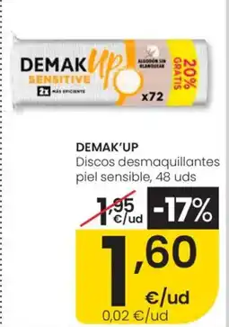 Eroski DEMAK'UP Discos desmaquillantes piel sensible, 48 uds oferta