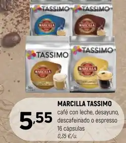 Coviran MARCILLA TASSIMO café con leche, desayuno, descafeinado o espresso 16 cápsulas oferta