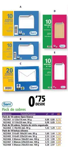 Folder SAM Pack de sobres oferta