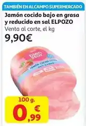Alcampo Jamon cocido (92%) b/grasa r/sal el pozo kg oferta