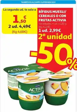 Alcampo Bif.desn.c/melocot.s/azu.añad.activia 4x120g oferta