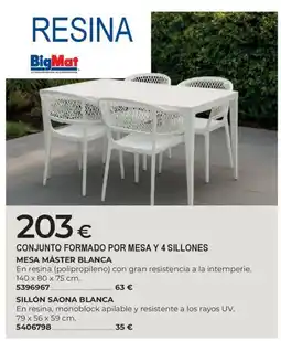 BigMat BIGMAT Conjunto formado por mesa y 4 sillones oferta