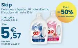Clarel Skip Detergente líquido Ultimate Máxima Eficacia y Mimosín 33 lv oferta