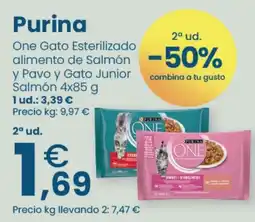 Clarel Purina One Gato Esterilizado alimento de Salmón y Pavo y Gato Junior Salmón oferta