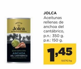 Alimerka Jolca Aceitunas Rellenas de Anchoa Del Cantábrico p.n.: 350 g. p.e.: 150 g. oferta