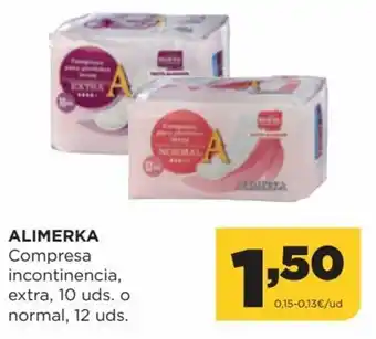 Alimerka Alimerka Compresa Incontinencia, Extra, 10 uds. o Normal, 12 uds. oferta