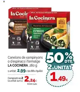 Condis LA COCINERA Canelons de xampinyons o d'espinacs i formatge oferta