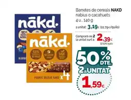 Condis NAKD Barretes de cereals nabius o cacahuets oferta