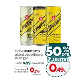 Condis SCHWEPPES Tònica original, zero o llimona llauna oferta
