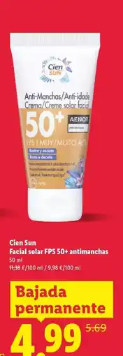Lidl Cien sun - facial solar fps 50+ antimanchas oferta