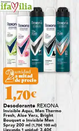 Gadis REXONA Desodorante Invisible Aqua, Men Thermo Fresh, Aloe Vera, Bright Bouquet o Invisible Men Spray oferta