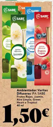 Gadis IFA SABE Ambientador Varitas Difusoras Frutos Rojos, Jazmín, Aire Limpio, Green Heart o Tropical oferta
