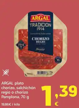 HiperDino ARGAL plato chorizo, salchichón regio o chorizo Pamplona oferta