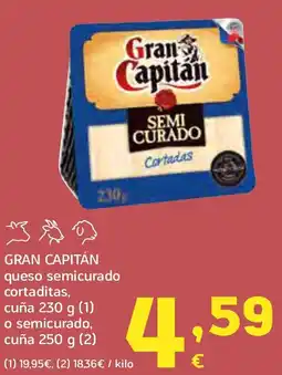 HiperDino GRAN CAPITÁN queso semicurado cortaditas, cuña o semicurado, cuña oferta